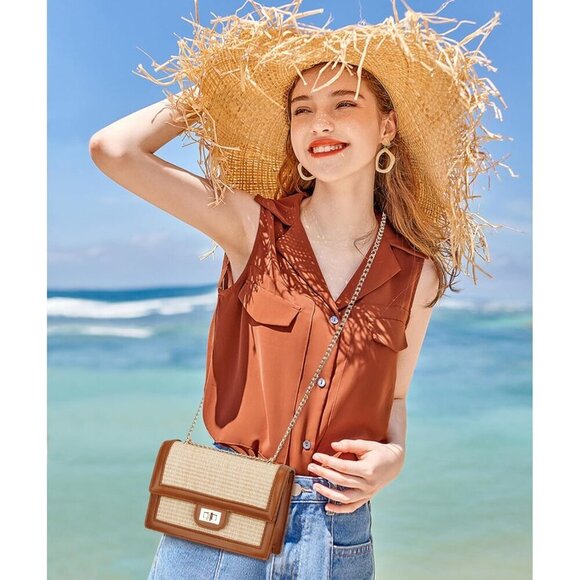 Women Straw Crossbody Bag Summer Shoulder Beach Vegan Leather Compact main image 4
